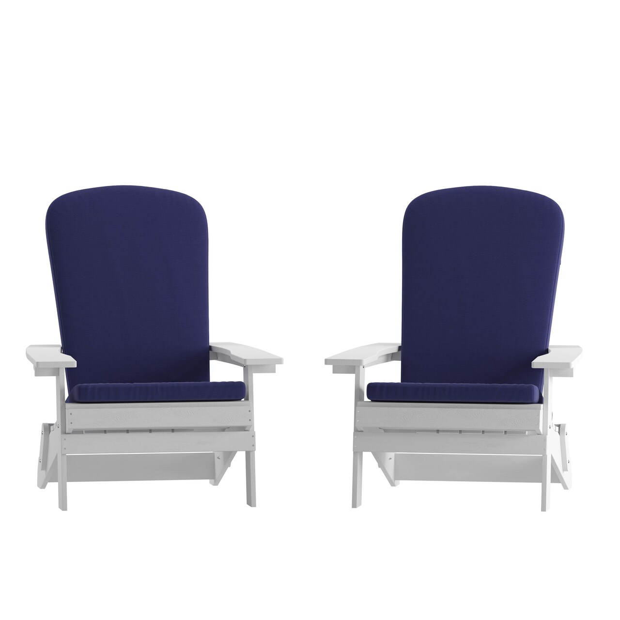 Merrick Lane Riviera Set of 2 Weather Resistant Folding Adirondack Patio Chairs With Vertical Lattice Backs and Comfort Foam Cushions
